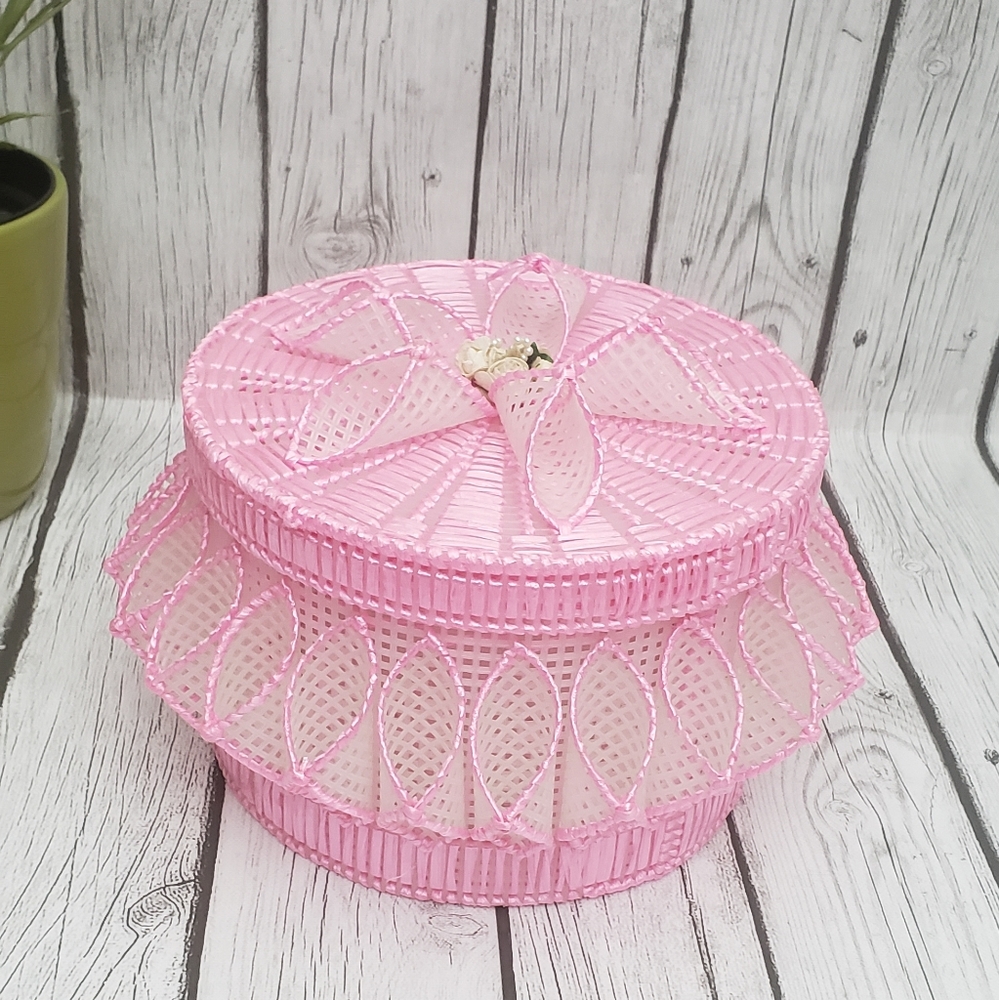 Handcrafted Plastic Crochet Style Basket with Lid